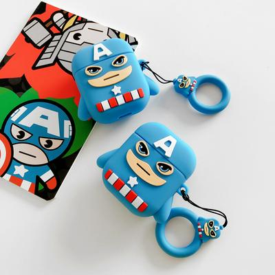 Captain America Airpods Case Keychain AirPod Earbud Charging Bluetooth Earphone Protective Hard Cover Case 