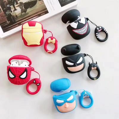 Iron Man Spiderman Airpods Case Keychain AirPod Earbud Charging Bluetooth Earphone Protective Hard Cover Case 
