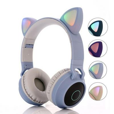 Cute Cat Ear Bluetooth 5.0 Headphones Foldable On-Ear Stereo Wireless Headset with Mic LED Light FM Radio/TF Card Headphone