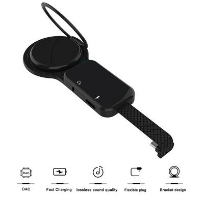 Type-C Audio Adapter USB C Dongle with Type-C, 3.5mm Jack and Supporting Ring for Samsung, Huawei, Xiaomi