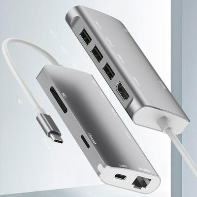 USB-C Hub Multiport Adapter, 8 in 1 USB Type-C Dock with RJ45 Ethernet Port, 3 USB 3.0 Ports, 4k HDMI, SD/Micro SD Card Reader Compatible with Macbook