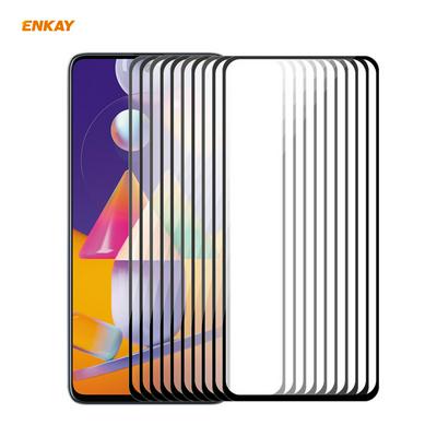 10PCS ENKAY Hat Prince 0.26mm 9H 2.5D Full Glue Full Cover Tempered Glass Protective Film for Samsung Galaxy M31s