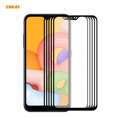 5PCS ENKAY Straw Hat Prince 0.26mm 9H Hardness 2.5D Full Glue Full Cover Tempered Glass Protective Film for Samsung Galaxy A01