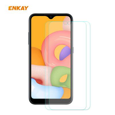 2PCS ENKAY Straw Hat Prince 0.26mm 9H Hardness 2.5D Full Screen Cover Arc Edge Toughened Glass Protective Film for Samsung Galaxy A01