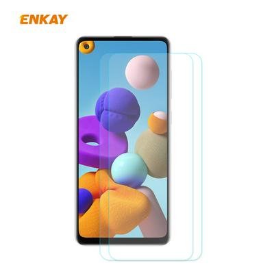 2PCS ENKAY Straw Hat Prince 0.26mm 9H Hardness 2.5D Arc Edge Transparent Anti-Scratch Toughened Glass Protective Film for Samsung Galaxy A21s