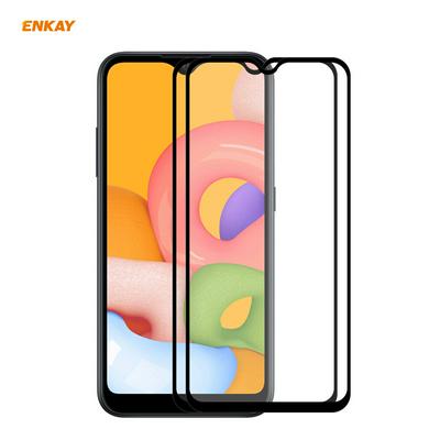 2PCS ENKAY Straw Hat Prince 0.26mm 9H Hardness 2.5D Full Glue Full Cover Tempered Glass Protective Film for Samsung Galaxy A01