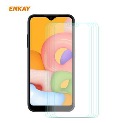 5PCS ENKAY Straw Hat Prince 0.26mm 9H Hardness 2.5D Full Screen Cover Arc Edge Toughened Glass Protective Film for Samsung Galaxy A01