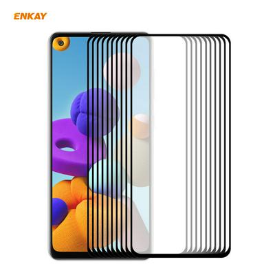 10PCS ENKAY Straw Hat Prince 0.26mm 9H Hardness 2.5D Full Glue Full Cover Tempered Glass Protective Film for Samsung Galaxy A21s