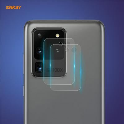 2PCS ENKAY Rear Camera Screen Protector 0.2mm 9H 2.15D Arc Edge Toughened Glass Protective Film for Samsung Galaxy S20 Ultra