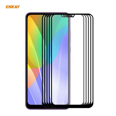 5PCS ENKAY Straw Hat Prince 0.26mm 9H 2.5D Full Glue Full Cover Tempered Glass Protective Film for HUAWEI Y6p(2020)