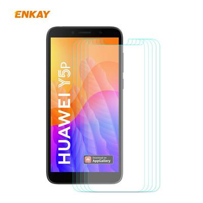 5PCS ENKAY Straw Hat Prince 0.26mm 9H Hardness 2.5D Full Screen Cover Arc Edge Toughened Glass Protective Film for HUAWEI Y5p(2020)