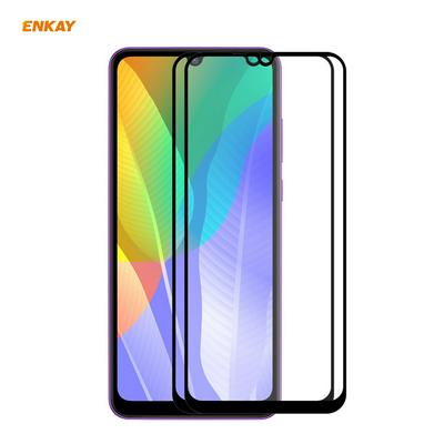 2PCS ENKAY Straw Hat Prince 0.26mm 9H 2.5D Full Glue Full Cover Tempered Glass Protective Film for HUAWEI Y6p(2020)