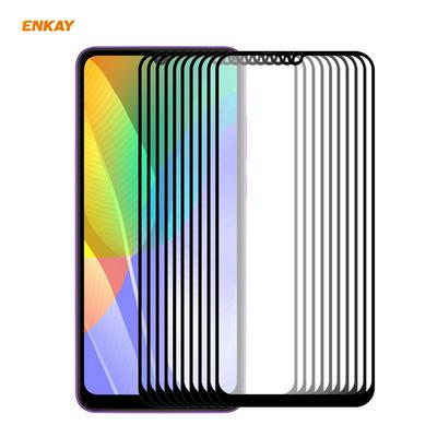 10PCS ENKAY Straw Hat Prince 0.26mm 9H 2.5D Full Glue Full Cover Tempered Glass Protective Film for HUAWEI Y6p(2020)