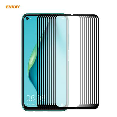 10PCS ENKAY Straw Hat Prince 0.26mm 9H 2.5D Full Glue Full Cover Tempered Glass Protective Film for HUAWEI P40 Lite