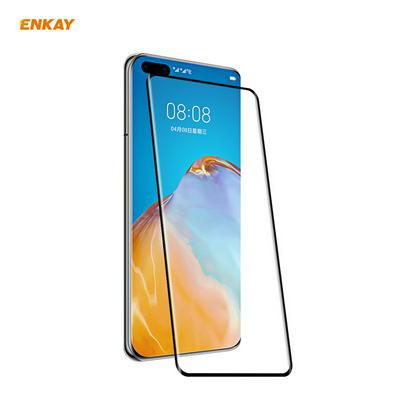 ENKAY Straw Hat Prince 0.26mm 9H 3D Curved Surface Hot Bending Full Glue Full Screen Covered Tempered Film for HUAWEI P40 Pro