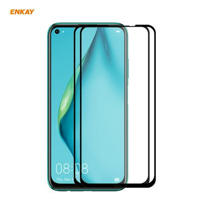2PCS ENKAY Straw Hat Prince 0.26mm 9H 2.5D Full Glue Full Cover Tempered Glass Protective Film for HUAWEI P40 Lite