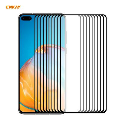 10PCS ENKAY Straw Hat Prince 0.26mm 9H 2.5D Full Glue Full Cover Tempered Glass Protective Film for HUAWEI P40