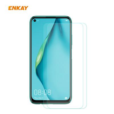 2Pcs ENKAY Straw Hat Prince 0.26mm 9H Hardness 2.5D Full Screen Cover Arc Edge Toughened Glass Protective Film for HUAWEI P40 Lite