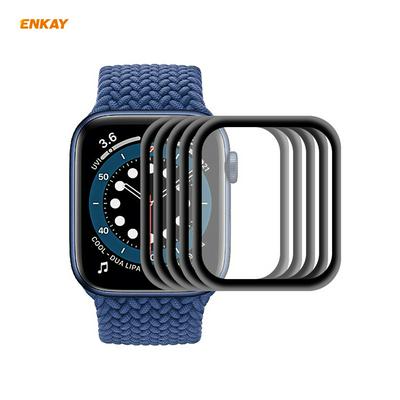 5PCS ENKAY Hat-Prince 0.2mm 9H 3D Aluminum Alloy Edge Full Screen Covered Tempered Glass Protective Film for Apple Watch Series 6/5/4/SE 44mm