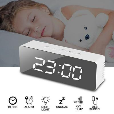 LED Mirror Alarm Clock Digital Snooze Wake Up Light Electronic Temperature Display Clock