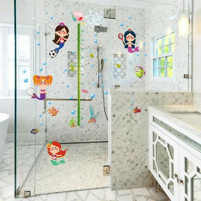 Cartoon Mermaid Wall Decals Height Chart Wall Stickers for Bedroom Hallway Living Room