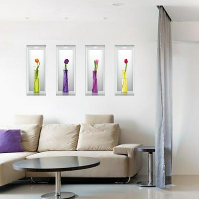 3D Removable Wall Sticker Self-adhesive Flower and Vase Decals for Living Room