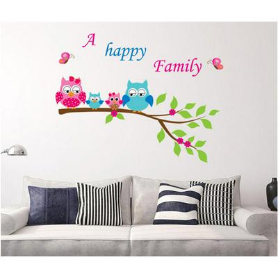 VC6013 105*82cm Cartoon Owl Happy Family PVC Translucent Material Removable Children Room Sofa Bedroom Kindergarten Decoration Wall Stickers