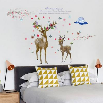 SK9295 Flower Deer Elk Room Home Decorative Refrigerator Wardrobe Wall Sticker 60*90cm