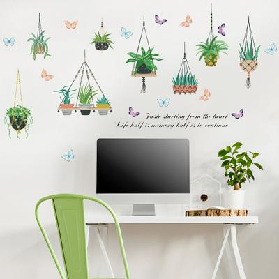Waterproof Green Plant Decals Refreshing Air Plants Wall Sticker for Living Room Bedroom