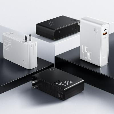 BASEUS Energy Stack (GaN) Mobile Power Adapter C+C 10000mAh 45W China Standard(Including Storage Bag + Xiaobai Series Fast Charging Data Cable Type-C to Type-C 60W (20V/3A) 1m White)