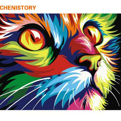 50x40 Frameless Paint by Numbers Colorful Cat Acrylic Painting for Home Decoration