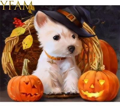 50x40cm Frameless Paint by Numbers Cute Puppy Wearing a Hat Acrylic Painting Kit for Home Decoration