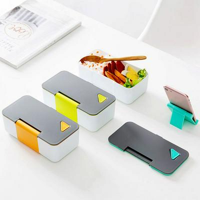 Microwaveable Lunch Box Simple Meal Container with Buckle Serve as Phone Stand