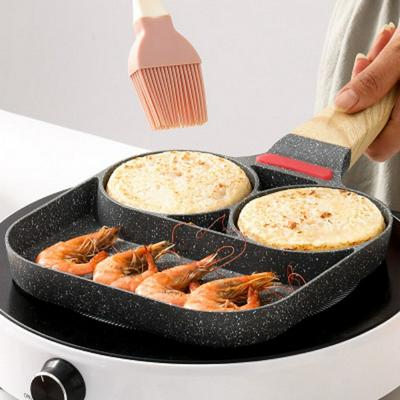Household Breakfast Two-hole Fried Egg Pot Omelette Mold Non-stick Wood Grain Handle Composite Bottom Type Egg Burger Pan