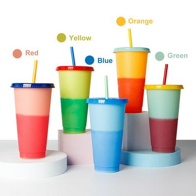 710ML PP Thermochromic Straw Plastic Cup Home Daily Use Drinking Cup with Lid