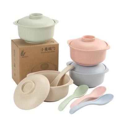 Environmental Protection Wheat Straw Material Casserole Bowl Spoon Set Baby Feeding Tableware