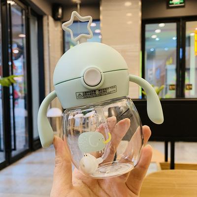 280ml Cute Stars with Straw Children Plastic Cup Handle Cup Boy and Girl Baby Portable Water Bottle