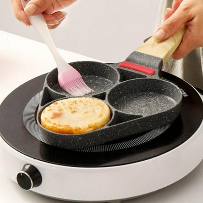 Three-hole Omelette Pot Wood Grain Handle Compound Bottom Type Non-stick Hamburger Pan Kitchen Baking Mould