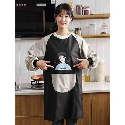 Cute Japanese Type Long-sleeved Apron Home Kitchen Waterproof and Oil-proof Women's Fashion Adult Smock