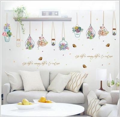 Cartoon Flower Pot Basket Wall Stickers Dormitory Bedroom Bedside Backgrond Wall Stickers