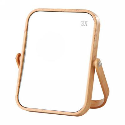 Desktop Oblong Plastic Makeup Mirror Two-Sided Wood Color Decorative Bedroom Bathroom Cosmetic Mirror