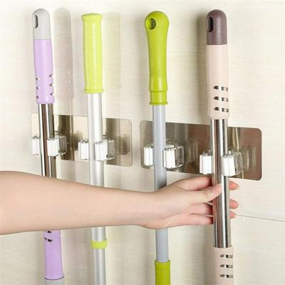 Dual Racks Wall Mounted Mop Hooks Handle Bar Holder Rack Space Saver Brush Broom Organizer Hook Waterproof Kitchen Bathroom