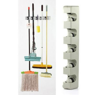 ABS Kitchen Organizer 5 Position Wall Mounted Shelf Storage Holder for Mop Brush Broom Mops Hanger Home Organizer Rack