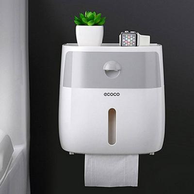 Wall-mounted Press Open and Close Waterproof Double Tissue Box with Drawer Mobile Phone Rack