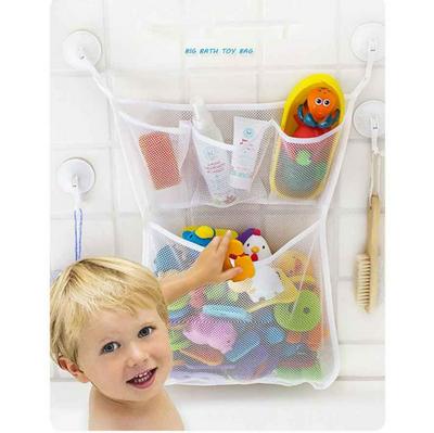 46x33x6cm Durable Bedside Bathroom Dust-Proof Hanging Bag Breathable Mesh Cloth Toy Bath Supplies Storage Bag With 2 Sucker Hooks 