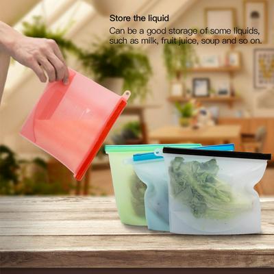 1000ml Reusable Food Grade Silicone Vacuum Seal Food Fresh Bag Fruit Meat Milk Storage Containers Refrigerator Bag Ziplock Kitchen Organizer