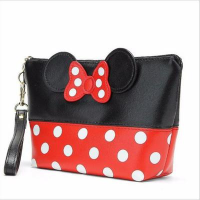Mickey Mouse Rosette Dots PU Waterproof Ladies Travel Zipper Cosmetic Products Storage Bag Handbag