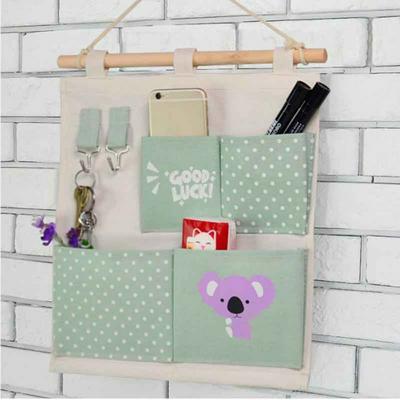 35x48cm Cartoon Canvas Home Bathroom Kitchen Wall Hanging Cosmetic Toys Debris Storage Bag Organizer with Hooks 