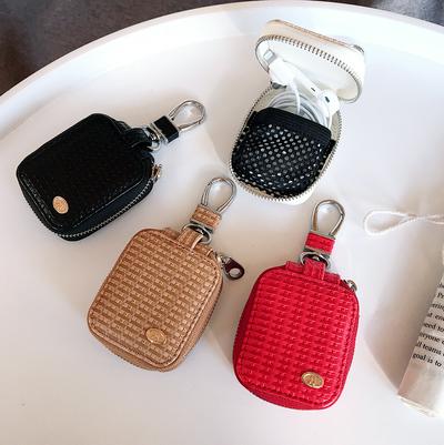 Luxury Woven Pattern PU Leather Zipper Earphone Wireless Bluetooth Headset Bag Headset Accessories Case for Airpods 