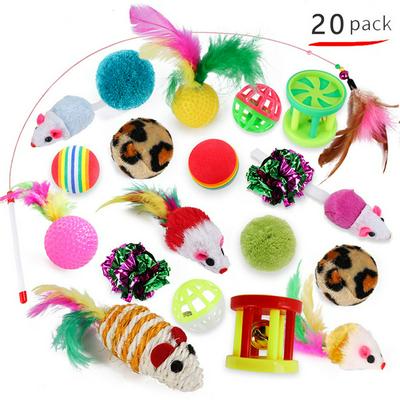 20-Piece Set Pet Toy Combo Set Funny Cat Stick Bell Ball Sisal Mice Cat Supplies